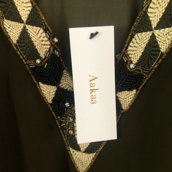 Aakaa Olive Green Beaded Neckline Cocktail Dress - Picture 3 of 6